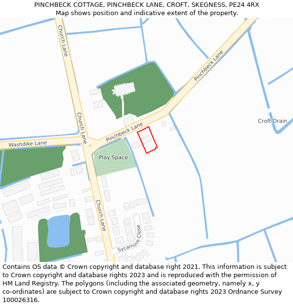 PINCHBECK COTTAGE, PINCHBECK LANE, CROFT, SKEGNESS, PE24 4RX: Location map and indicative extent of plot