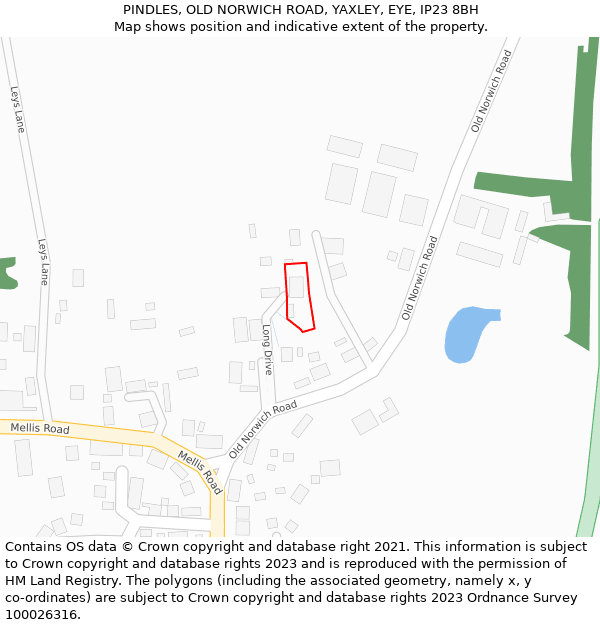 PINDLES, OLD NORWICH ROAD, YAXLEY, EYE, IP23 8BH: Location map and indicative extent of plot