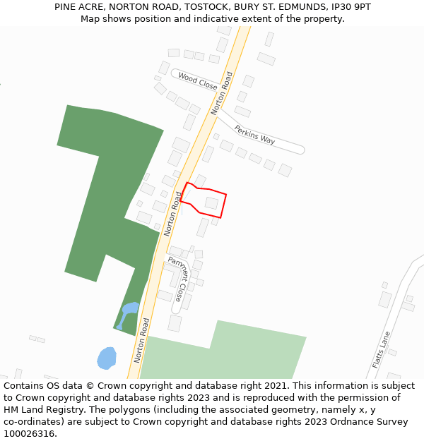 PINE ACRE, NORTON ROAD, TOSTOCK, BURY ST. EDMUNDS, IP30 9PT: Location map and indicative extent of plot