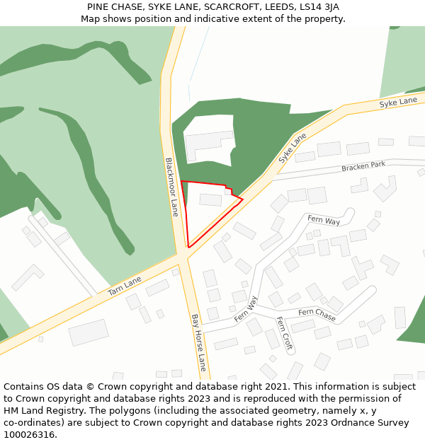 PINE CHASE, SYKE LANE, SCARCROFT, LEEDS, LS14 3JA: Location map and indicative extent of plot