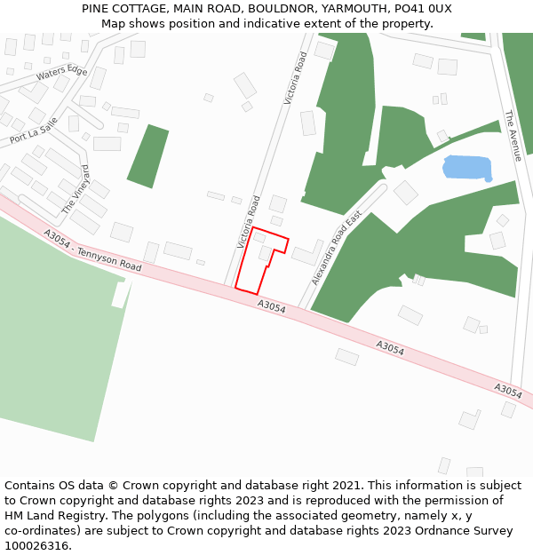 PINE COTTAGE, MAIN ROAD, BOULDNOR, YARMOUTH, PO41 0UX: Location map and indicative extent of plot
