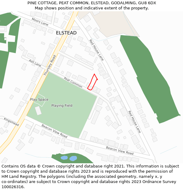 PINE COTTAGE, PEAT COMMON, ELSTEAD, GODALMING, GU8 6DX: Location map and indicative extent of plot