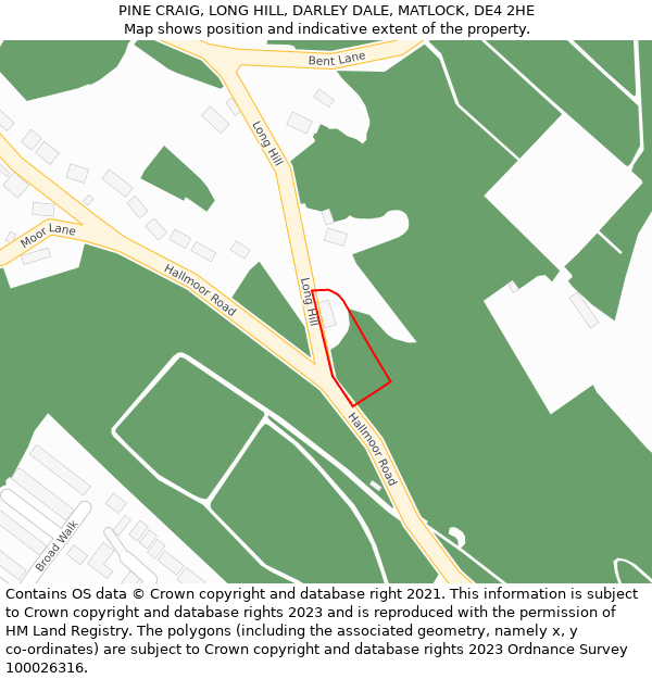 PINE CRAIG, LONG HILL, DARLEY DALE, MATLOCK, DE4 2HE: Location map and indicative extent of plot