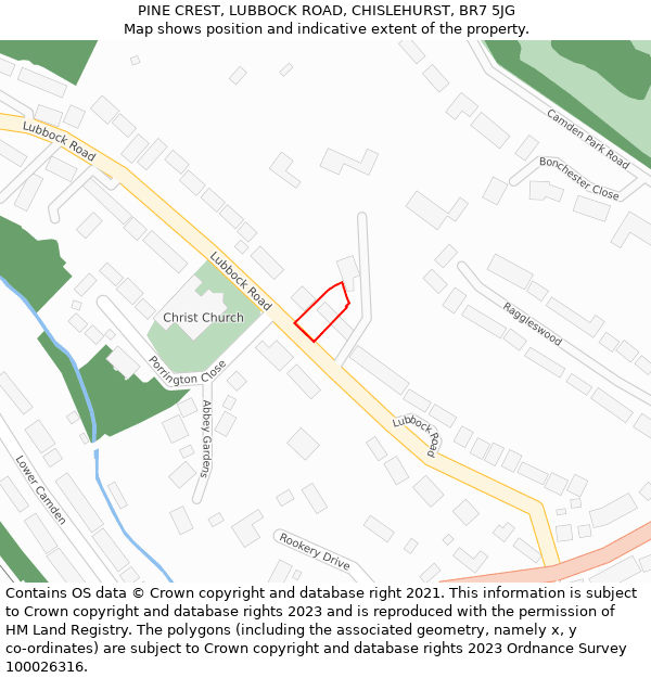 PINE CREST, LUBBOCK ROAD, CHISLEHURST, BR7 5JG: Location map and indicative extent of plot