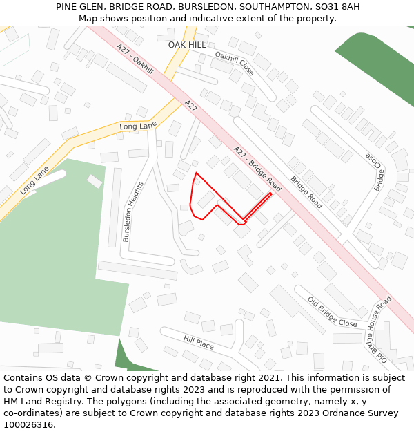 PINE GLEN, BRIDGE ROAD, BURSLEDON, SOUTHAMPTON, SO31 8AH: Location map and indicative extent of plot