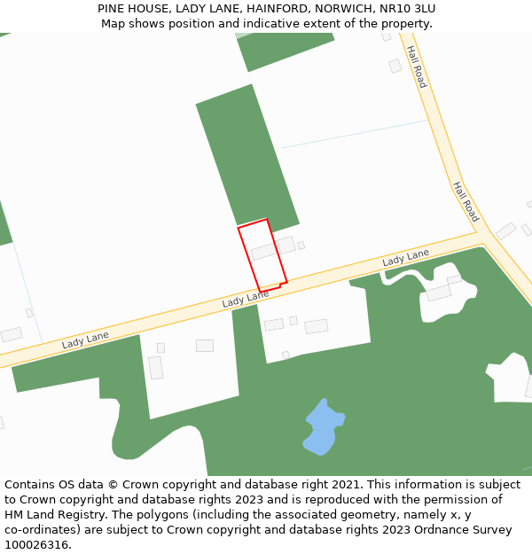 PINE HOUSE, LADY LANE, HAINFORD, NORWICH, NR10 3LU: Location map and indicative extent of plot