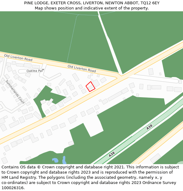 PINE LODGE, EXETER CROSS, LIVERTON, NEWTON ABBOT, TQ12 6EY: Location map and indicative extent of plot