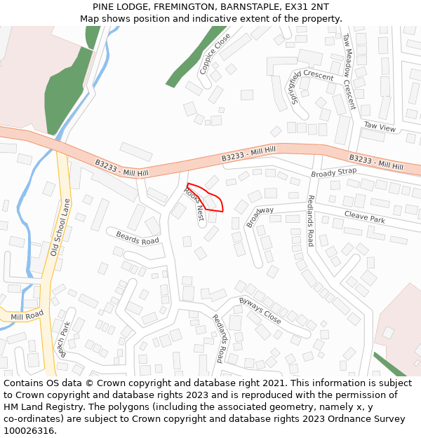 PINE LODGE, FREMINGTON, BARNSTAPLE, EX31 2NT: Location map and indicative extent of plot