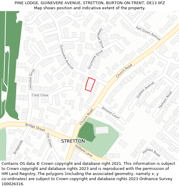 PINE LODGE, GUINEVERE AVENUE, STRETTON, BURTON-ON-TRENT, DE13 0FZ: Location map and indicative extent of plot