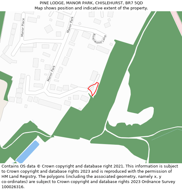 PINE LODGE, MANOR PARK, CHISLEHURST, BR7 5QD: Location map and indicative extent of plot