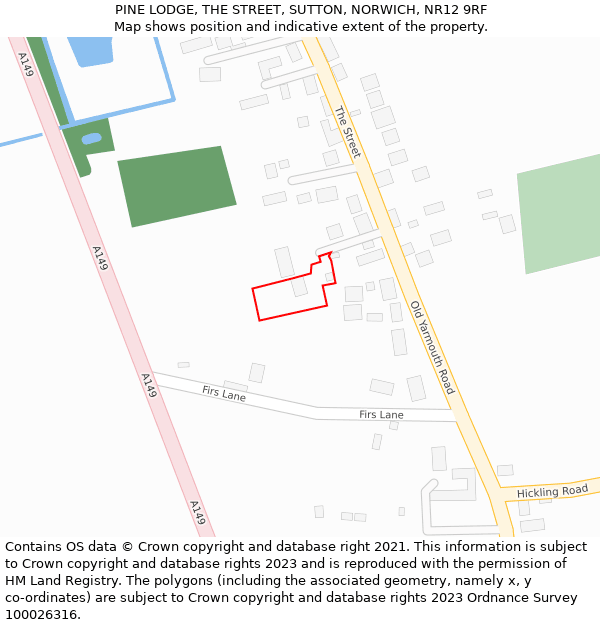 PINE LODGE, THE STREET, SUTTON, NORWICH, NR12 9RF: Location map and indicative extent of plot