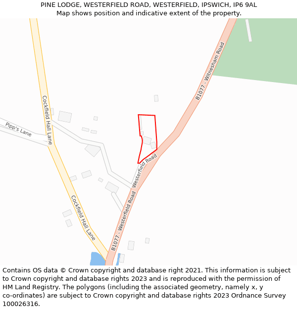 PINE LODGE, WESTERFIELD ROAD, WESTERFIELD, IPSWICH, IP6 9AL: Location map and indicative extent of plot