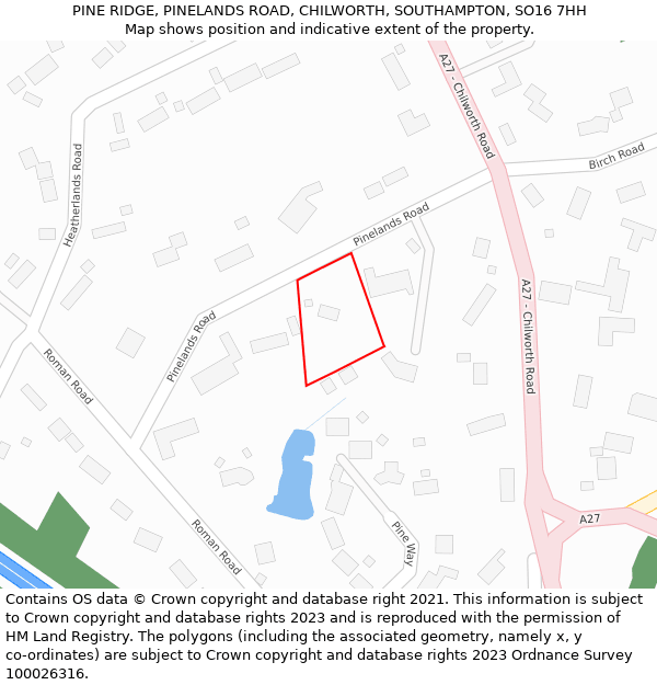 PINE RIDGE, PINELANDS ROAD, CHILWORTH, SOUTHAMPTON, SO16 7HH: Location map and indicative extent of plot