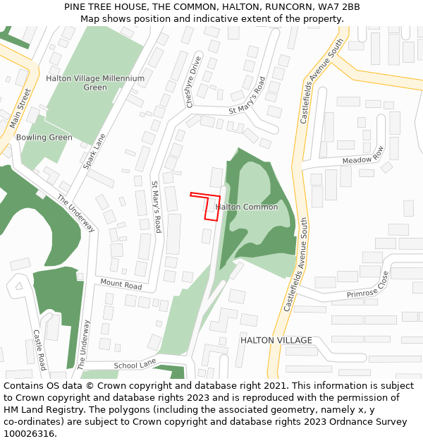 PINE TREE HOUSE, THE COMMON, HALTON, RUNCORN, WA7 2BB: Location map and indicative extent of plot