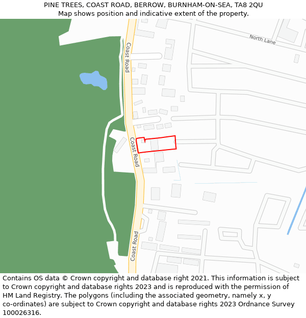 PINE TREES, COAST ROAD, BERROW, BURNHAM-ON-SEA, TA8 2QU: Location map and indicative extent of plot