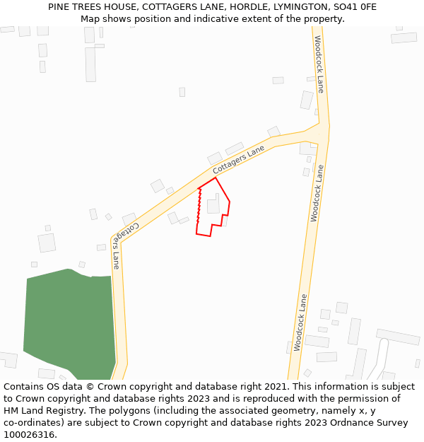 PINE TREES HOUSE, COTTAGERS LANE, HORDLE, LYMINGTON, SO41 0FE: Location map and indicative extent of plot