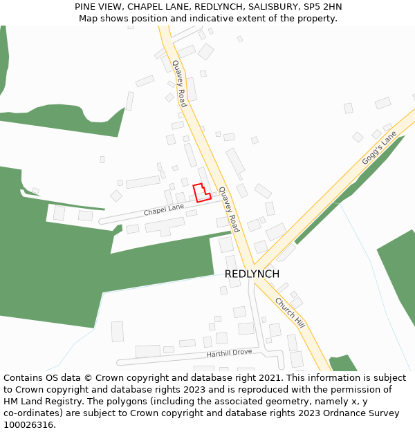 PINE VIEW, CHAPEL LANE, REDLYNCH, SALISBURY, SP5 2HN: Location map and indicative extent of plot