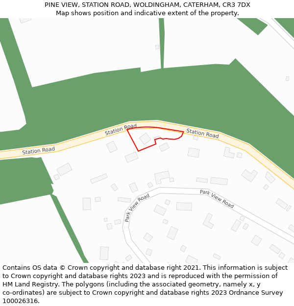 PINE VIEW, STATION ROAD, WOLDINGHAM, CATERHAM, CR3 7DX: Location map and indicative extent of plot