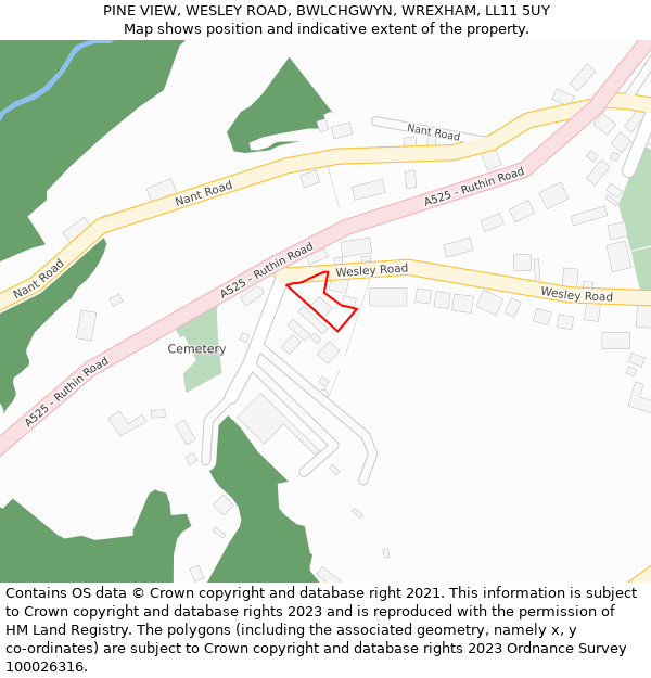 PINE VIEW, WESLEY ROAD, BWLCHGWYN, WREXHAM, LL11 5UY: Location map and indicative extent of plot