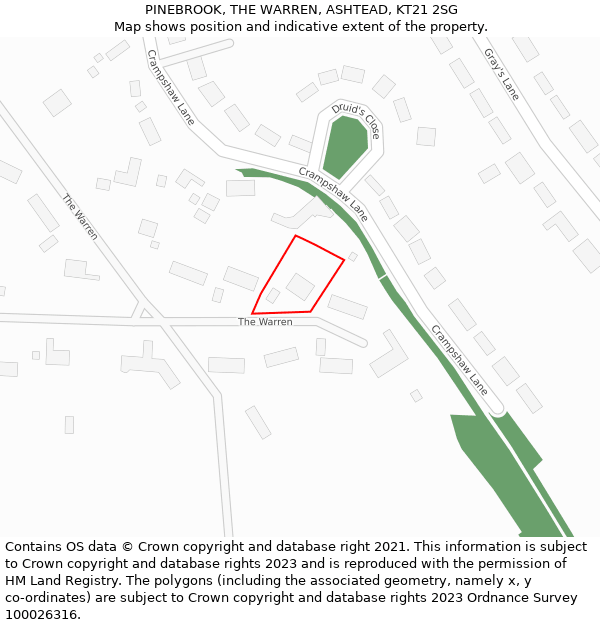 PINEBROOK, THE WARREN, ASHTEAD, KT21 2SG: Location map and indicative extent of plot