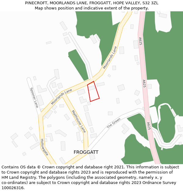 PINECROFT, MOORLANDS LANE, FROGGATT, HOPE VALLEY, S32 3ZL: Location map and indicative extent of plot