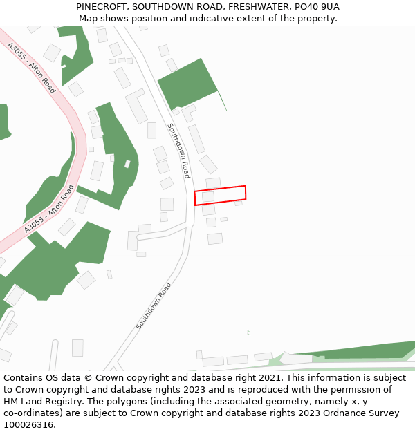 PINECROFT, SOUTHDOWN ROAD, FRESHWATER, PO40 9UA: Location map and indicative extent of plot