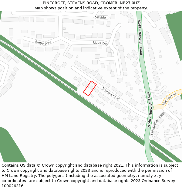 PINECROFT, STEVENS ROAD, CROMER, NR27 0HZ: Location map and indicative extent of plot