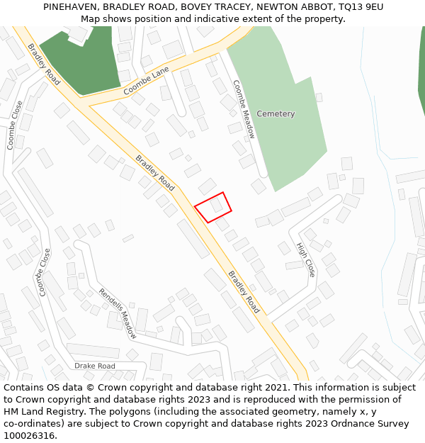 PINEHAVEN, BRADLEY ROAD, BOVEY TRACEY, NEWTON ABBOT, TQ13 9EU: Location map and indicative extent of plot