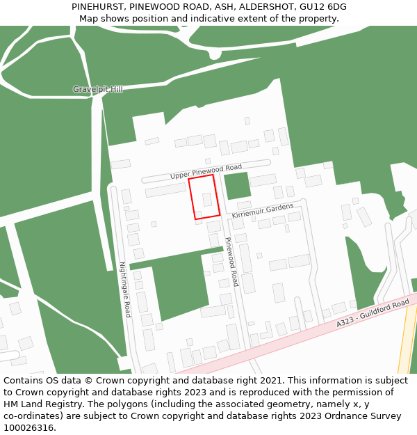 PINEHURST, PINEWOOD ROAD, ASH, ALDERSHOT, GU12 6DG: Location map and indicative extent of plot