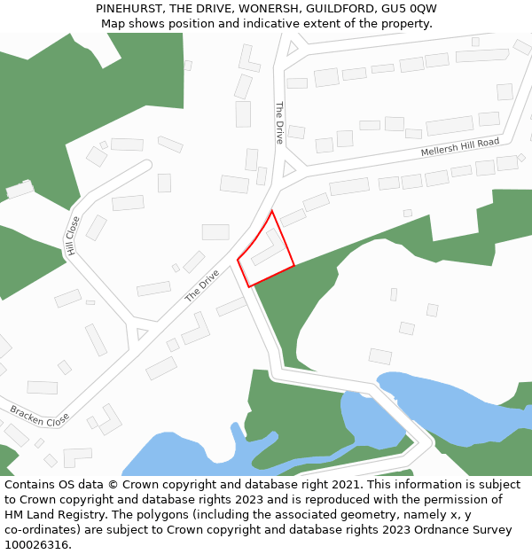 PINEHURST, THE DRIVE, WONERSH, GUILDFORD, GU5 0QW: Location map and indicative extent of plot