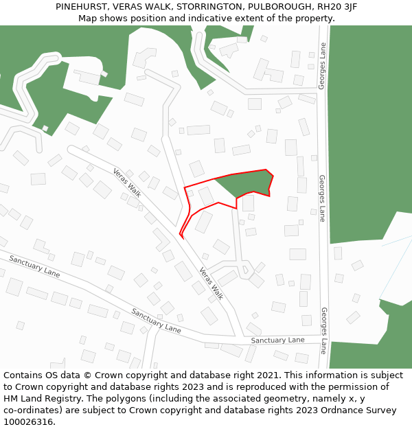 PINEHURST, VERAS WALK, STORRINGTON, PULBOROUGH, RH20 3JF: Location map and indicative extent of plot