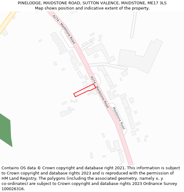 PINELODGE, MAIDSTONE ROAD, SUTTON VALENCE, MAIDSTONE, ME17 3LS: Location map and indicative extent of plot