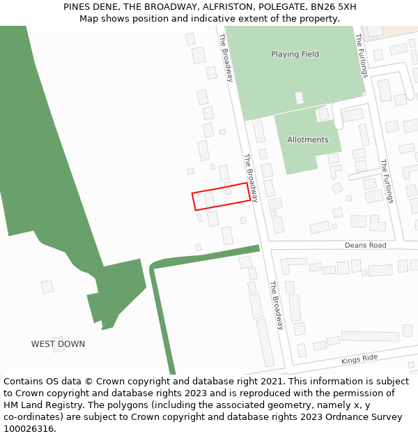 PINES DENE, THE BROADWAY, ALFRISTON, POLEGATE, BN26 5XH: Location map and indicative extent of plot