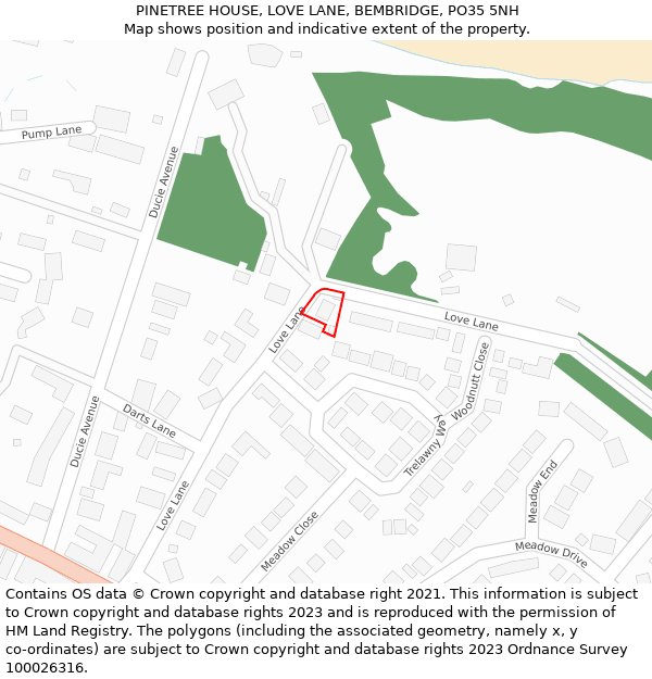 PINETREE HOUSE, LOVE LANE, BEMBRIDGE, PO35 5NH: Location map and indicative extent of plot
