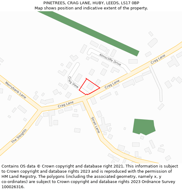 PINETREES, CRAG LANE, HUBY, LEEDS, LS17 0BP: Location map and indicative extent of plot