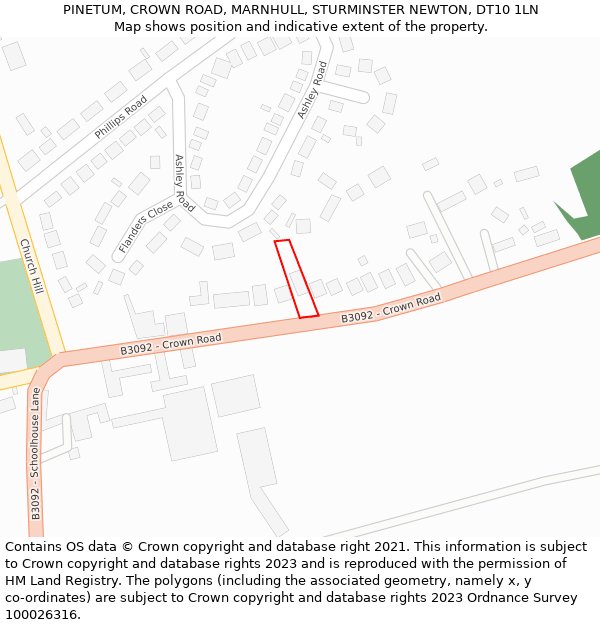 PINETUM, CROWN ROAD, MARNHULL, STURMINSTER NEWTON, DT10 1LN: Location map and indicative extent of plot