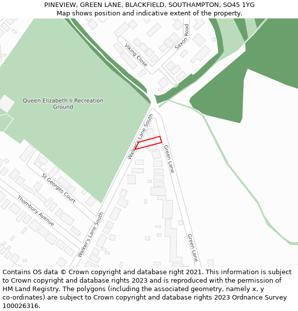 PINEVIEW, GREEN LANE, BLACKFIELD, SOUTHAMPTON, SO45 1YG: Location map and indicative extent of plot