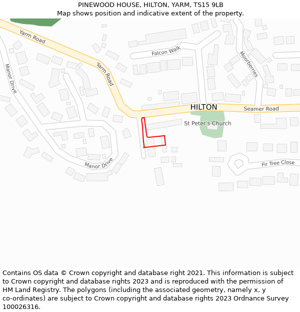 PINEWOOD HOUSE, HILTON, YARM, TS15 9LB: Location map and indicative extent of plot