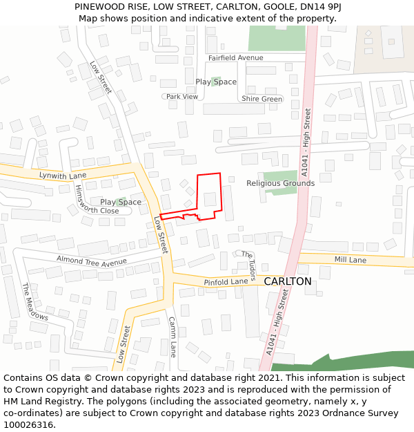 PINEWOOD RISE, LOW STREET, CARLTON, GOOLE, DN14 9PJ: Location map and indicative extent of plot