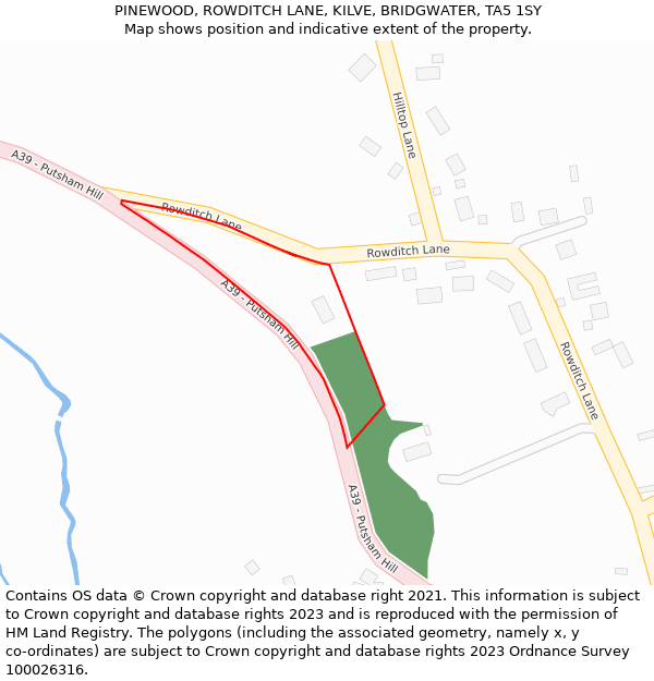 PINEWOOD, ROWDITCH LANE, KILVE, BRIDGWATER, TA5 1SY: Location map and indicative extent of plot