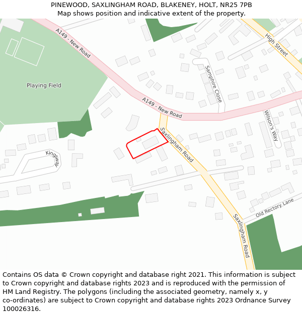 PINEWOOD, SAXLINGHAM ROAD, BLAKENEY, HOLT, NR25 7PB: Location map and indicative extent of plot