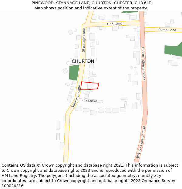 PINEWOOD, STANNAGE LANE, CHURTON, CHESTER, CH3 6LE: Location map and indicative extent of plot