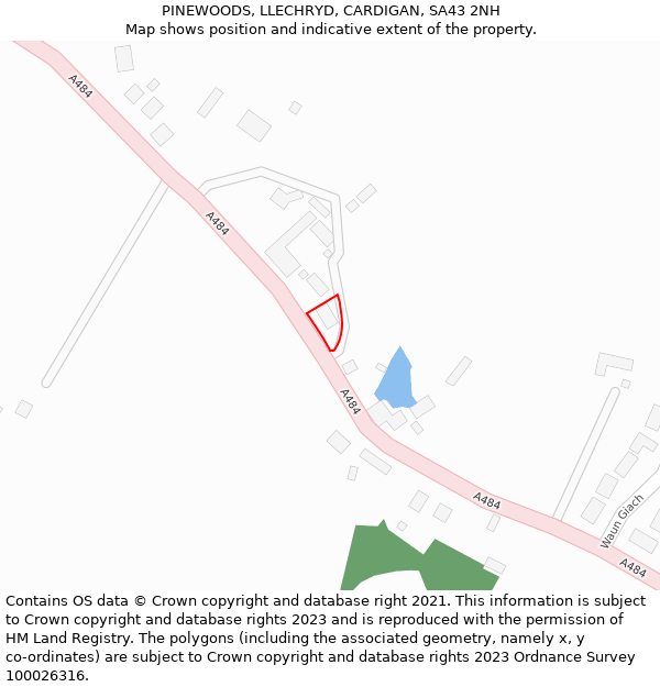 PINEWOODS, LLECHRYD, CARDIGAN, SA43 2NH: Location map and indicative extent of plot