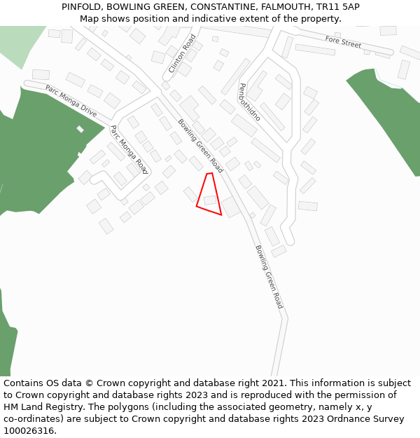 PINFOLD, BOWLING GREEN, CONSTANTINE, FALMOUTH, TR11 5AP: Location map and indicative extent of plot