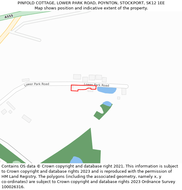 PINFOLD COTTAGE, LOWER PARK ROAD, POYNTON, STOCKPORT, SK12 1EE: Location map and indicative extent of plot