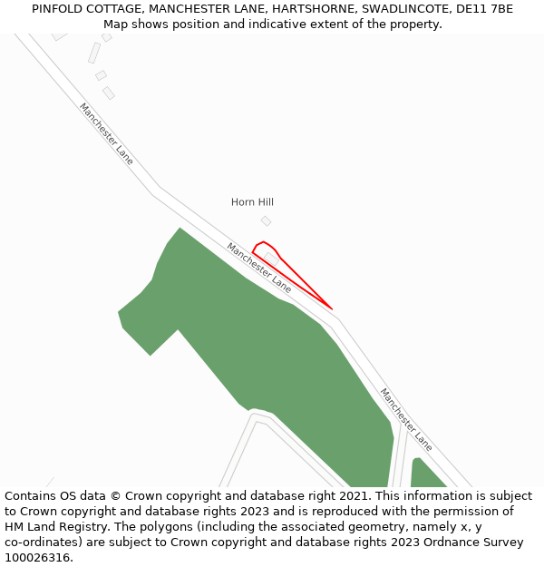 PINFOLD COTTAGE, MANCHESTER LANE, HARTSHORNE, SWADLINCOTE, DE11 7BE: Location map and indicative extent of plot