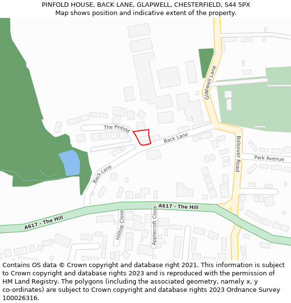 PINFOLD HOUSE, BACK LANE, GLAPWELL, CHESTERFIELD, S44 5PX: Location map and indicative extent of plot