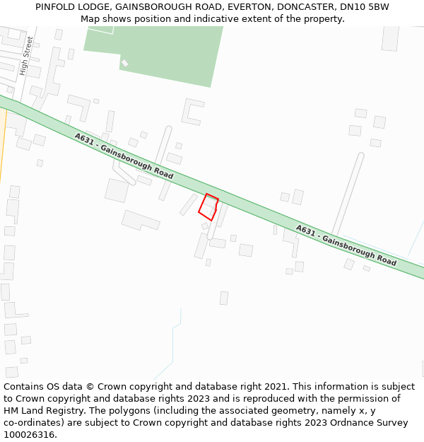 PINFOLD LODGE, GAINSBOROUGH ROAD, EVERTON, DONCASTER, DN10 5BW: Location map and indicative extent of plot