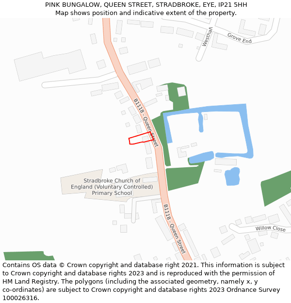 PINK BUNGALOW, QUEEN STREET, STRADBROKE, EYE, IP21 5HH: Location map and indicative extent of plot