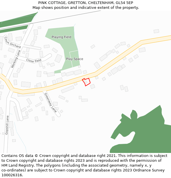 PINK COTTAGE, GRETTON, CHELTENHAM, GL54 5EP: Location map and indicative extent of plot